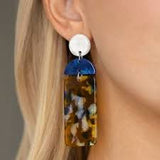 Paparazzi HAUTE On Their Heels - Yellow - Faux Marble Acrylic - Post Earrings - The Jewelry Box Collection 